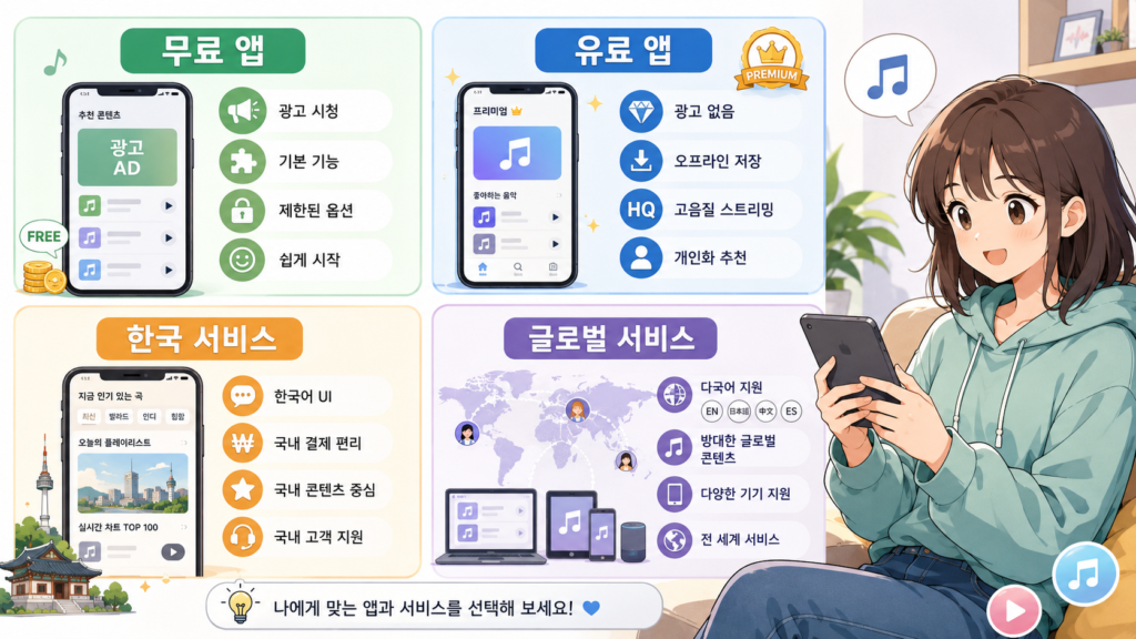 무료 앱과 유료 앱, 한국 서비스와 글로벌 서비스의 차이