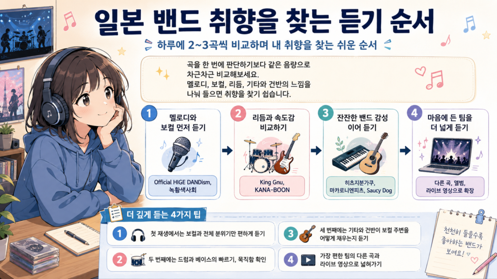 일본 밴드 취향을 찾는 듣기 순서
