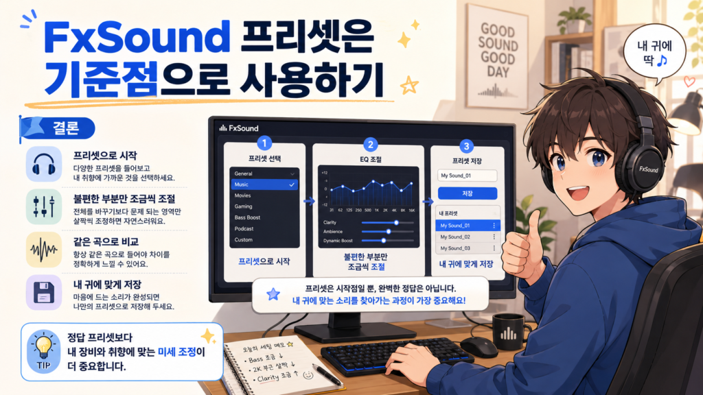 FxSound 프리셋은 기준점으로 사용하기