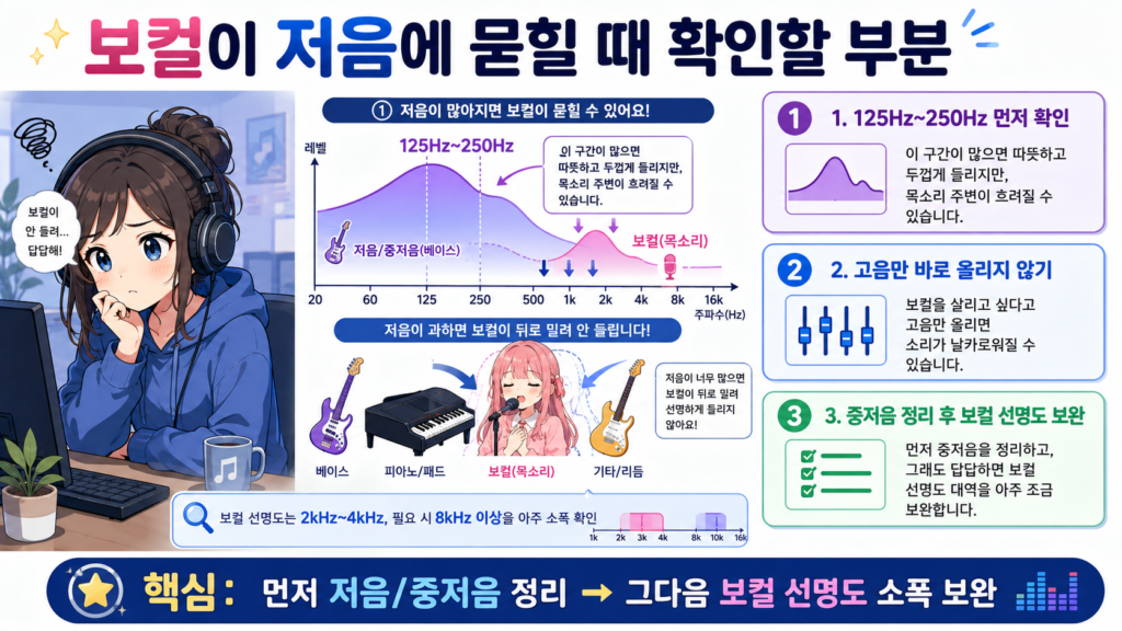 보컬이 저음에 묻힐 때 확인할 부분