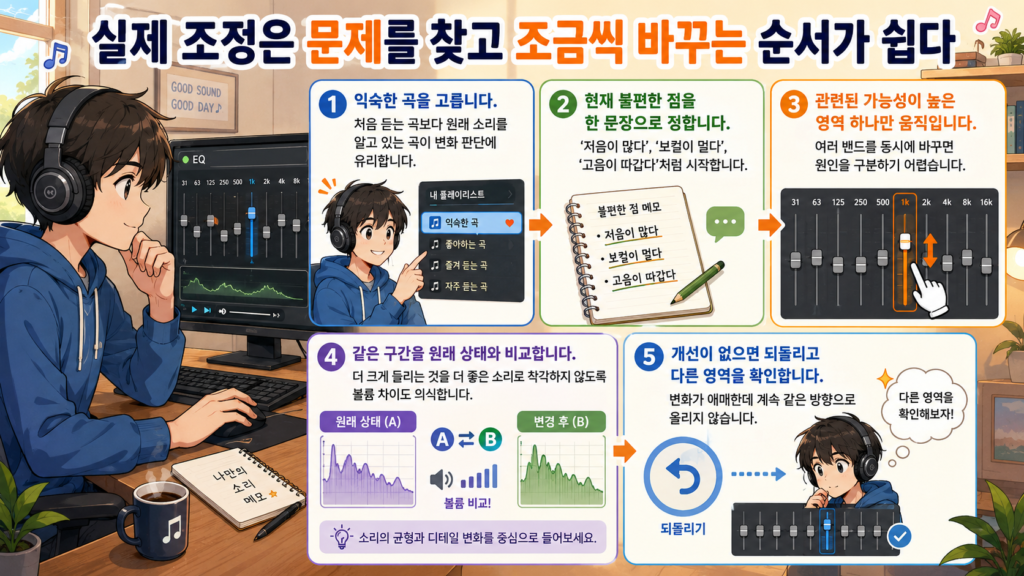 실제 조정은 문제를 찾고 조금씩 바꾸는 순서가 쉽다