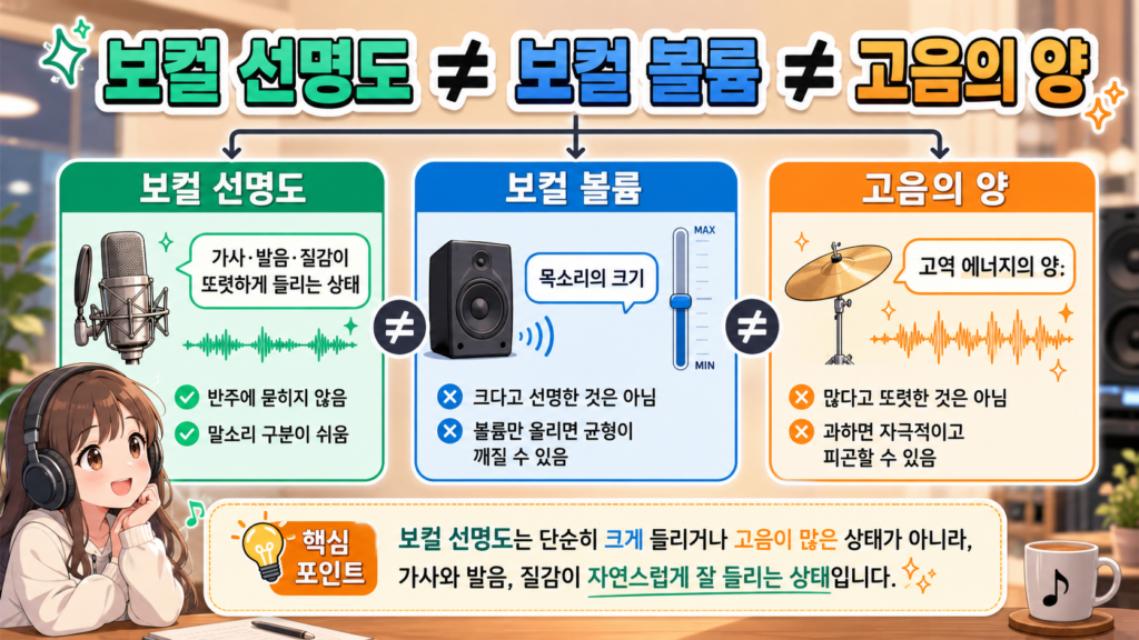 보컬 선명도는 목소리가 큰 것과 다르다