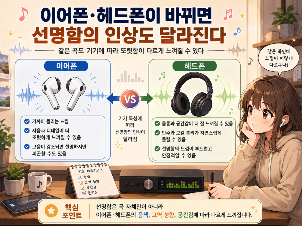 이어폰·헤드폰이 바뀌면 선명함의 인상도 달라진다